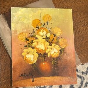 Yellow Floral oil on board Art by Hilda Clegg